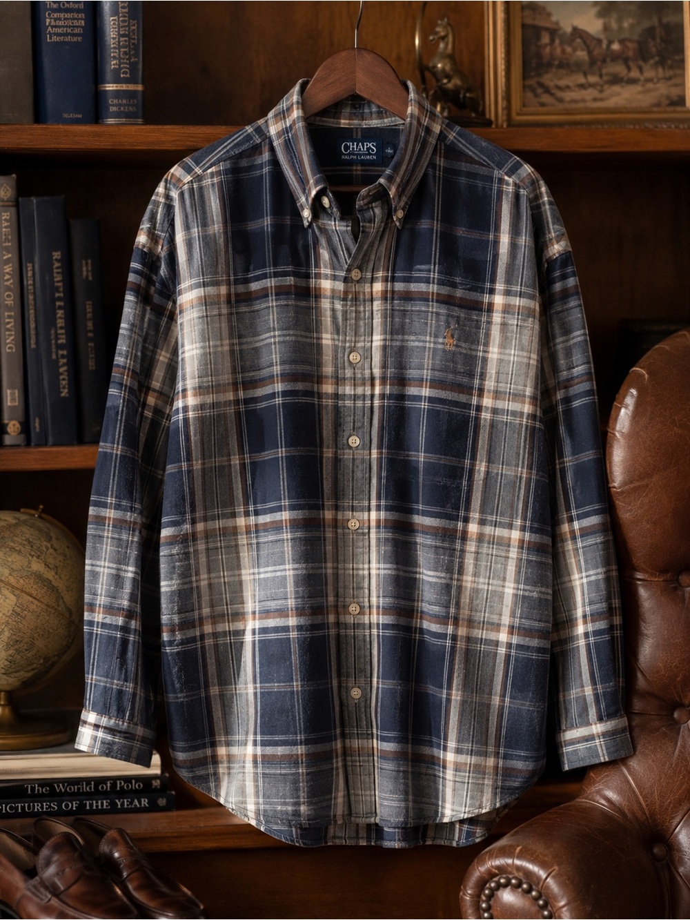 Vintage Chaps Ralph Lauren Plaid Button Down Shirt Men Large Old Money Academia - Picture 2 of 10